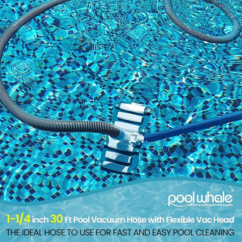 POOLWHALE Professional 1-1/2-Inch x 30-Feet Swimming Pool Vacuum Hoses and Weighted Rotatable Handle Vacuum Head with Wheels, Perfect for Above Ground and Inground Pools - Image 2